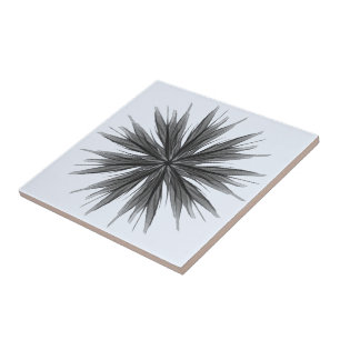 Azulejo Rociada circular negra y gris de hojas plumosas