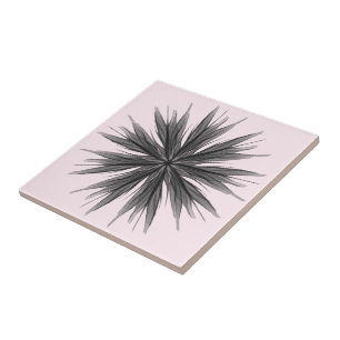 Azulejo Rociada circular negra y gris de hojas plumosas