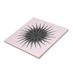 Azulejo Rociada circular negra y gris de hojas plumosas