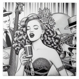Azulejo Rockabilly Retro Glam Rock Punk Blanco y Negro