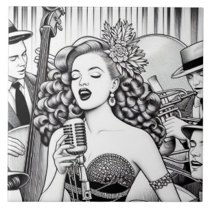 Azulejo Rockabilly Retro Glam Rock Punk Blanco y Negro