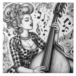 Azulejo Rockabilly Retro Glam Rock Punk Blanco y Negro
