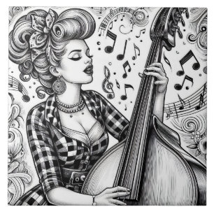 Azulejo Rockabilly Retro Glam Rock Punk Blanco y Negro
