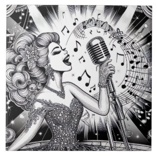 Azulejo Rockabilly Retro Glam Rock Punk Blanco y Negro