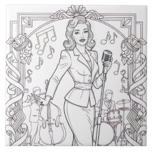 Azulejo Rockabilly Retro Glam Rock Punk Blanco y Negro