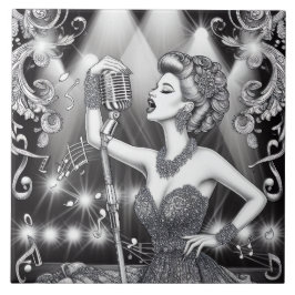 Azulejo Rockabilly Retro Glam Rock Punk Blanco y Negro