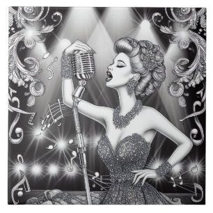 Azulejo Rockabilly Retro Glam Rock Punk Blanco y Negro