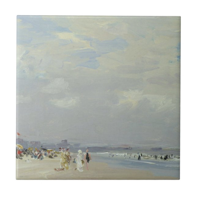 Azulejo Rockaway Beach (Nueva York) (por E.H. Potthast) (Frente)
