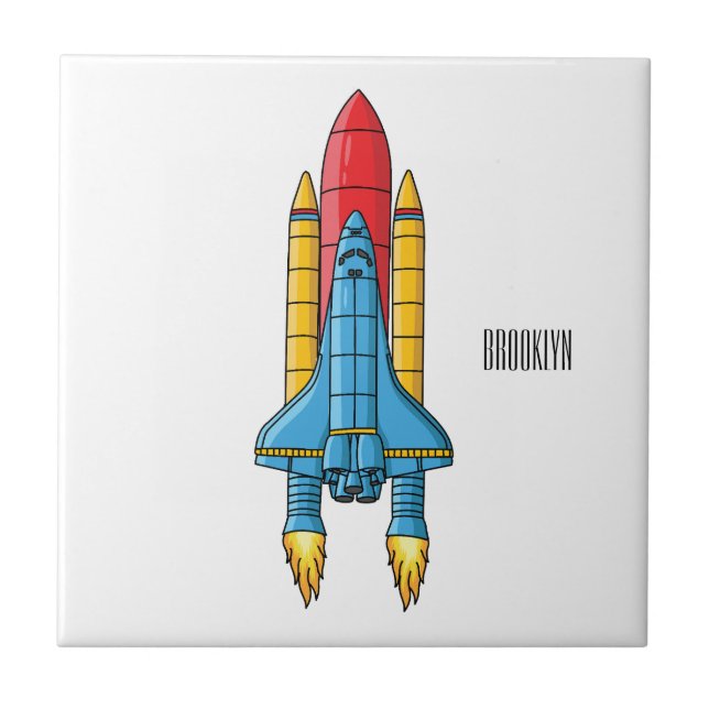 Azulejo Rocket ship cartoon illustration (Frente)