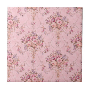 Azulejo Rococo floral de estilo victoriano rosa antiguo fr
