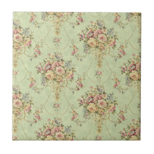 Azulejo Rococo floral de estilo victoriano verde sabio fra