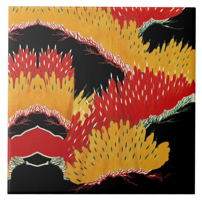 AZULEJO ROJO AMARILLO NEGRO ABSTRACTO FLORAL JAPONESA (Frente)