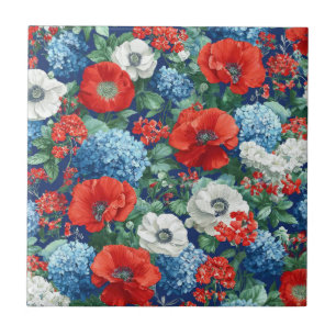Azulejo Rojo Azul Blanco Floral Patriótico (1)