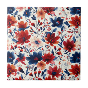 Azulejo Rojo Azul Blanco Floral Patriótico (10)