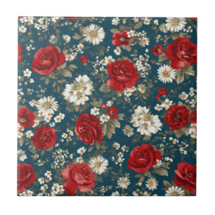 Azulejo Rojo Azul Blanco Floral Patriótico (11)