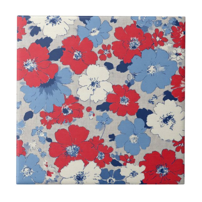 Azulejo Rojo Azul Blanco Floral Patriótico (12) (Frente)