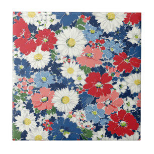 Azulejo Rojo Azul Blanco Floral Patriótico (3)
