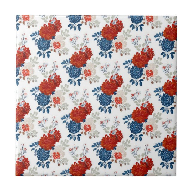 Azulejo Rojo Azul Blanco Floral Patriótico (4) (Frente)