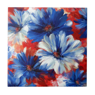 Azulejo Rojo Azul Blanco Floral Patriótico (6)