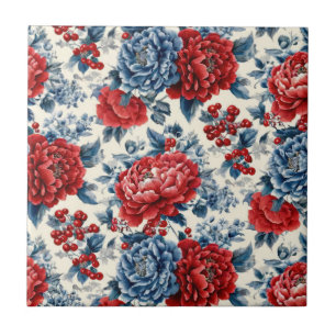 Azulejo Rojo Azul Blanco Floral Patriótico (7)