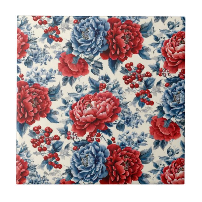 Azulejo Rojo Azul Blanco Floral Patriótico (7) (Frente)