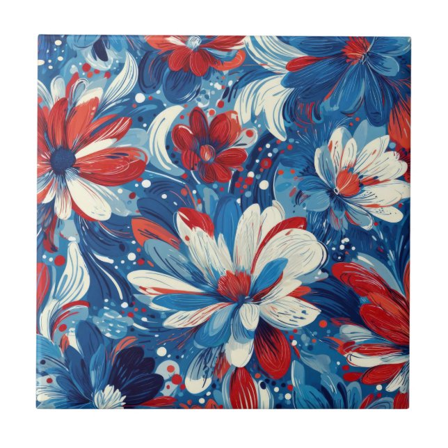 Azulejo Rojo Azul Blanco Floral Patriótico (8) (Frente)