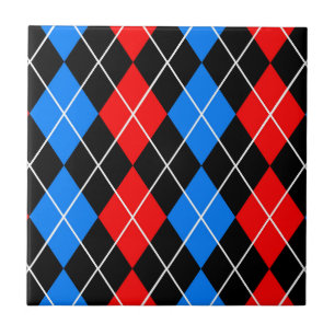 Azulejo Rojo Azul Negro Diseño de Patrón de Diamante Argyl