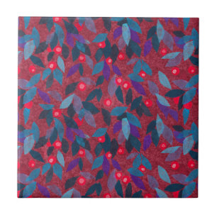 Azulejo Rojo Berries Patrón floral mínimo Botánica simp