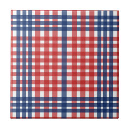 Azulejo Rojo blanco y azul Gingham Plaid