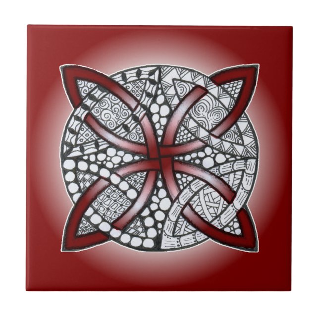 Azulejo Rojo céltico del marrón del Doodle del nudo (Frente)