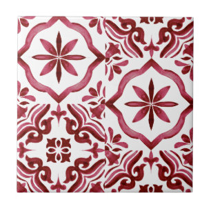 Azulejo Rojo Decorativo de Baldosas con Patrón de 