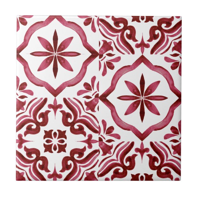 Azulejo Rojo Decorativo de Baldosas con Patrón de  (Frente)