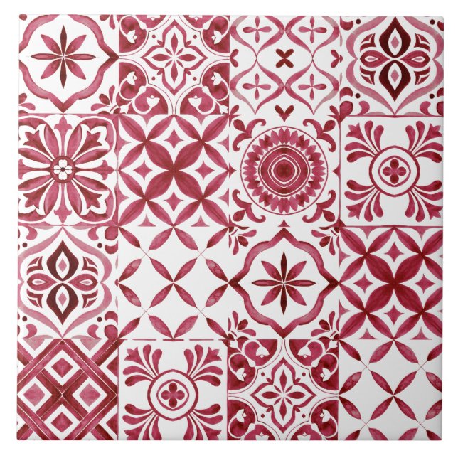 Azulejo Rojo Decorativo en Patrón de Parcheo de Ba (Frente)