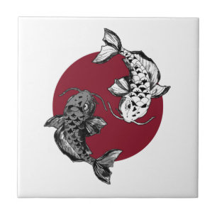 Azulejo Rojo del círculo de la carpa japonesa Koi