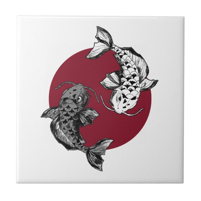 Azulejo Rojo del círculo de la carpa japonesa Koi (Frente)