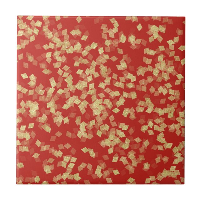 Azulejo Rojo Dorado Confeti Abstracto   (Frente)