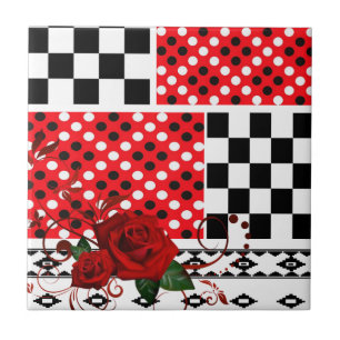 Azulejo Rojo Floral de mosaico cerámico