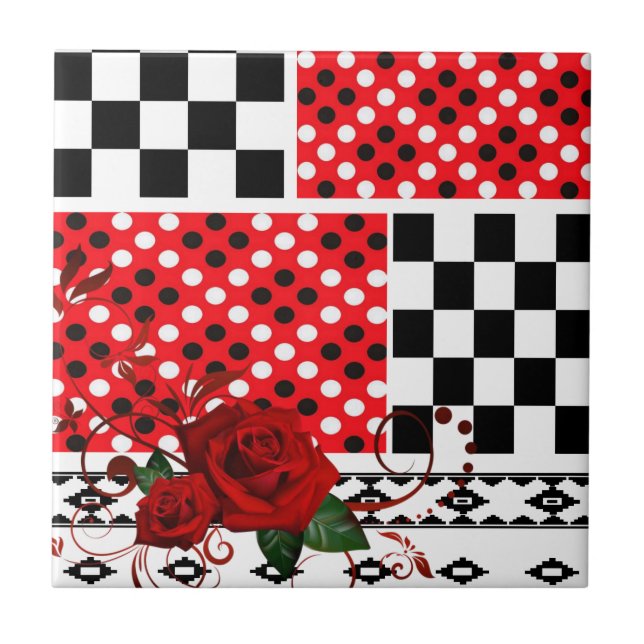 Azulejo Rojo Floral de mosaico cerámico (Frente)