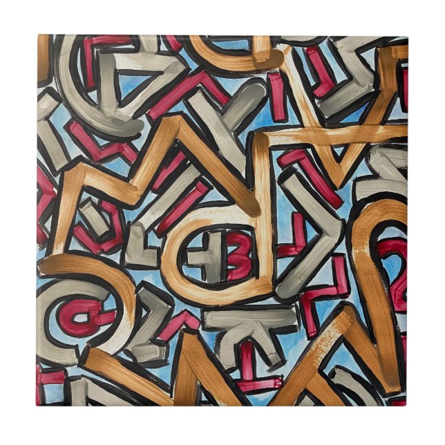 Azulejo Rojo Gris Mocha Geométrico - Arte Abstracto Pintad (Frente)