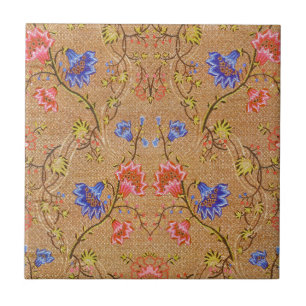 Azulejo Rojo Imperial y Dorado Motivo Floral Entrelazado d