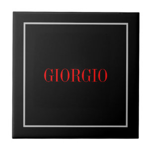 Azulejo Rojo negro tu nombre Minimalista personal moderno