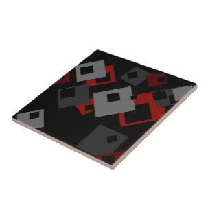 Azulejo Rojo Negro y Geométrico Gris