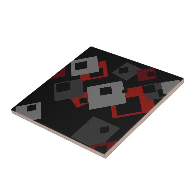 Azulejo Rojo Negro y Geométrico Gris (Lado)
