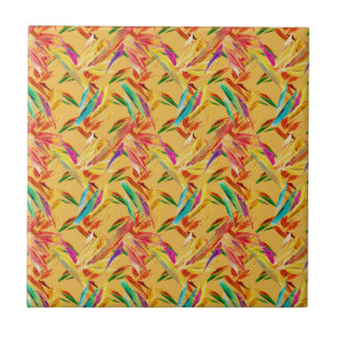 Azulejo Rojo Verde Azul Púrpura Abstracto Floral Art Deco