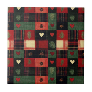 Azulejo Rojo Verde Cuadros Rústicos Corazones Cocina País