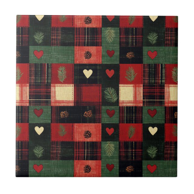 Azulejo Rojo Verde Cuadros Rústicos Corazones Cocina País (Frente)