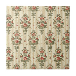 Azulejo Rojo Verde Damasco Vintage Ornamental Clásico