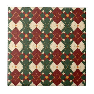 Azulejo Rojo Verde Navidad Diamante Enrejado - Dorado