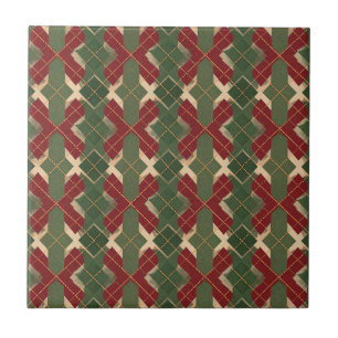 Azulejo Rojo Verde Rústico con Diamantes Acolchados - Pape
