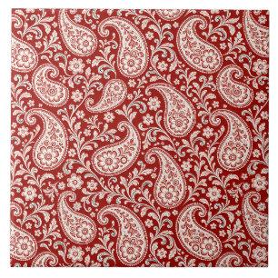 Azulejo Rojo Vintage y Paisley Floral Marfil